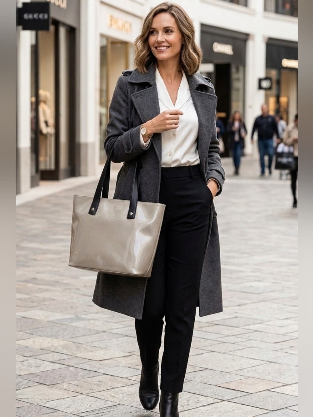 Beijo Cream Tote with Black Top Handles